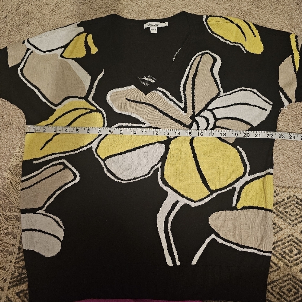 Chico's NWT Cleo Floral V-Neck Pullover Sweater Womens Size 2 L - Picture 7 of 7